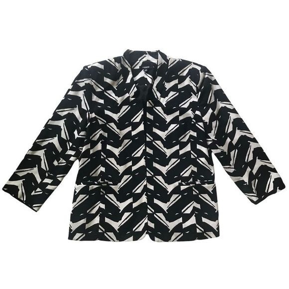PREMISE Jacket 3/4 Length Sleeve Black & White Open Front Lined Size 8 - Picture 2 of 6